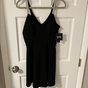 by & by Black Sleeveless mini dress fit-and-flare rhinestone straps Medium